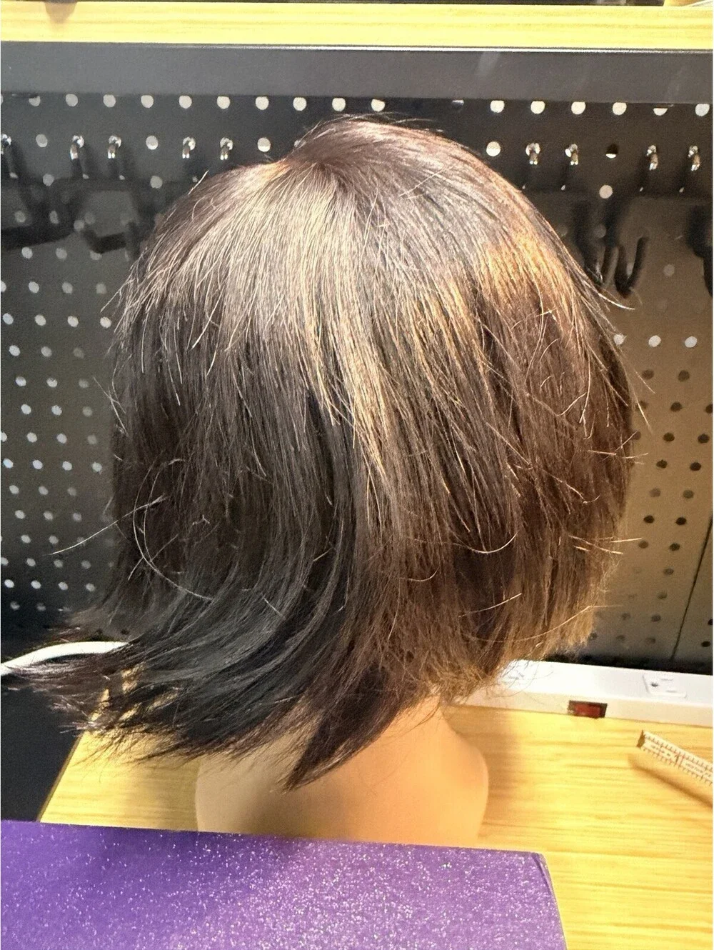 LUVME For You Dark Brown Human Hair Wig Shoulder Length Side Part Lace Wig Bob *